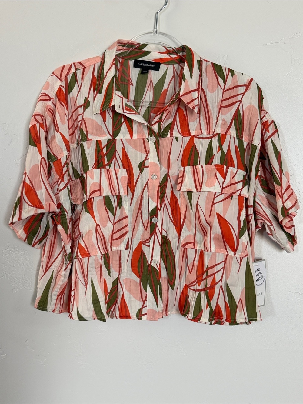 Calligraphie x Anthropologie Leaf-Print Short Sleeve Button-Down Shirt